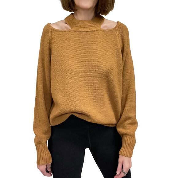 Jason Wu Camel Cold Shoulder Sweater Small $240 Golden Brown Wool Blend Relaxed - Picture 1 of 9